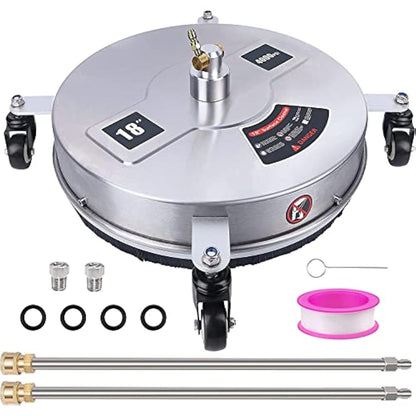 20" Pressure Washer Surface Cleaner with 4 Wheels, Stainless Steel Housing & 1/4" Quick Connector, Power Washer Attachment with 2 Extension Wands, 2 Replacement Nozzles, 4000 PSI (20inch)