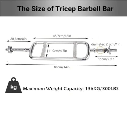 tonchean 34" Triceps Bar Solid Hammer Curl Bar Curl Barbell with Spring Collars Tricep Barbell Training Bar Tricep Weight Bar for Squats Deadlifts