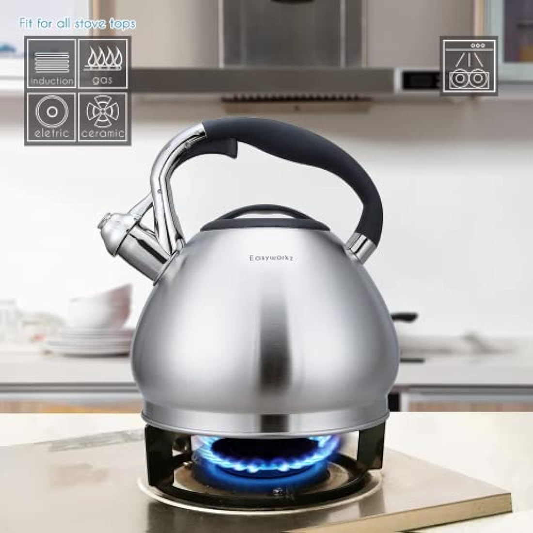 Easyworkz Whistling Stovetop 2.3l Tea Kettle Food Grade Stainless Steel Hot Water Tea Pot with Loud Whistle