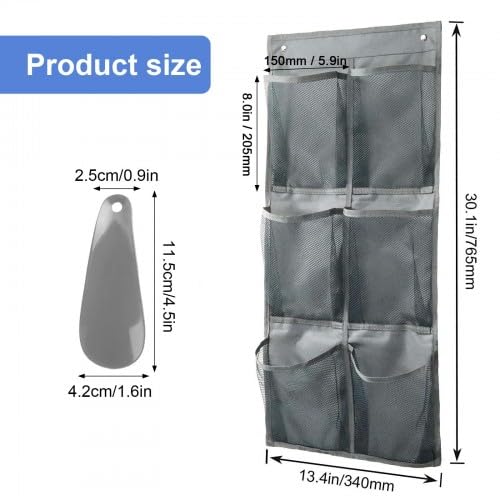 Naapesi 6-Pocket Over The Door Shoe Organiser – Breathable Mesh Shoe Rack for Space Saving Storage Up to Size 45 – Includes 2 Hooks & Shoe Horn