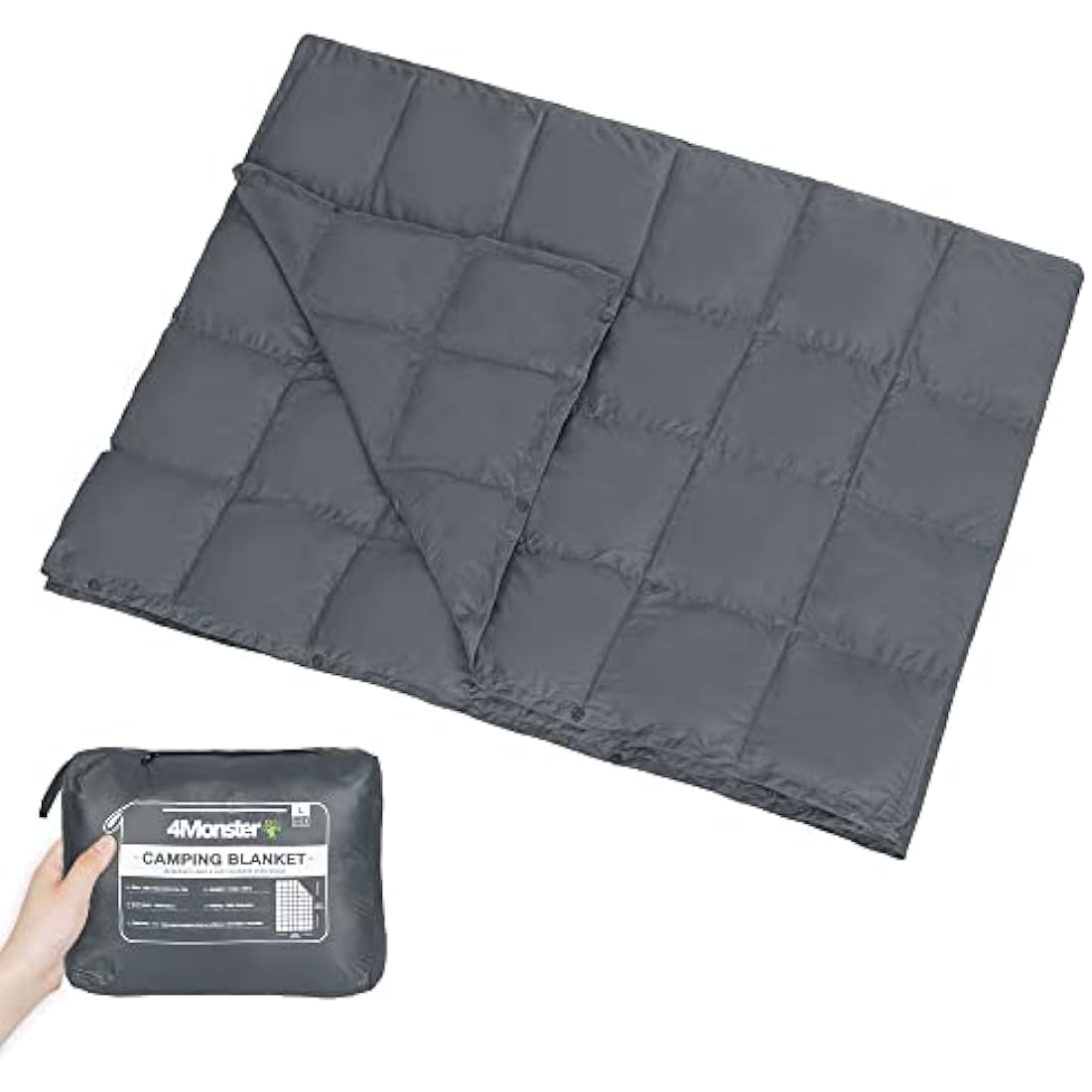 4Monster Camping Blanket Packable, Camping Quilt, Insulated Blanket Hammock Quilt, Camping Blanket for Cold Weather, Picnic, Hiking, Airplane, Travel, Beach, Stadium, Outdoor Gear, Grey, XL