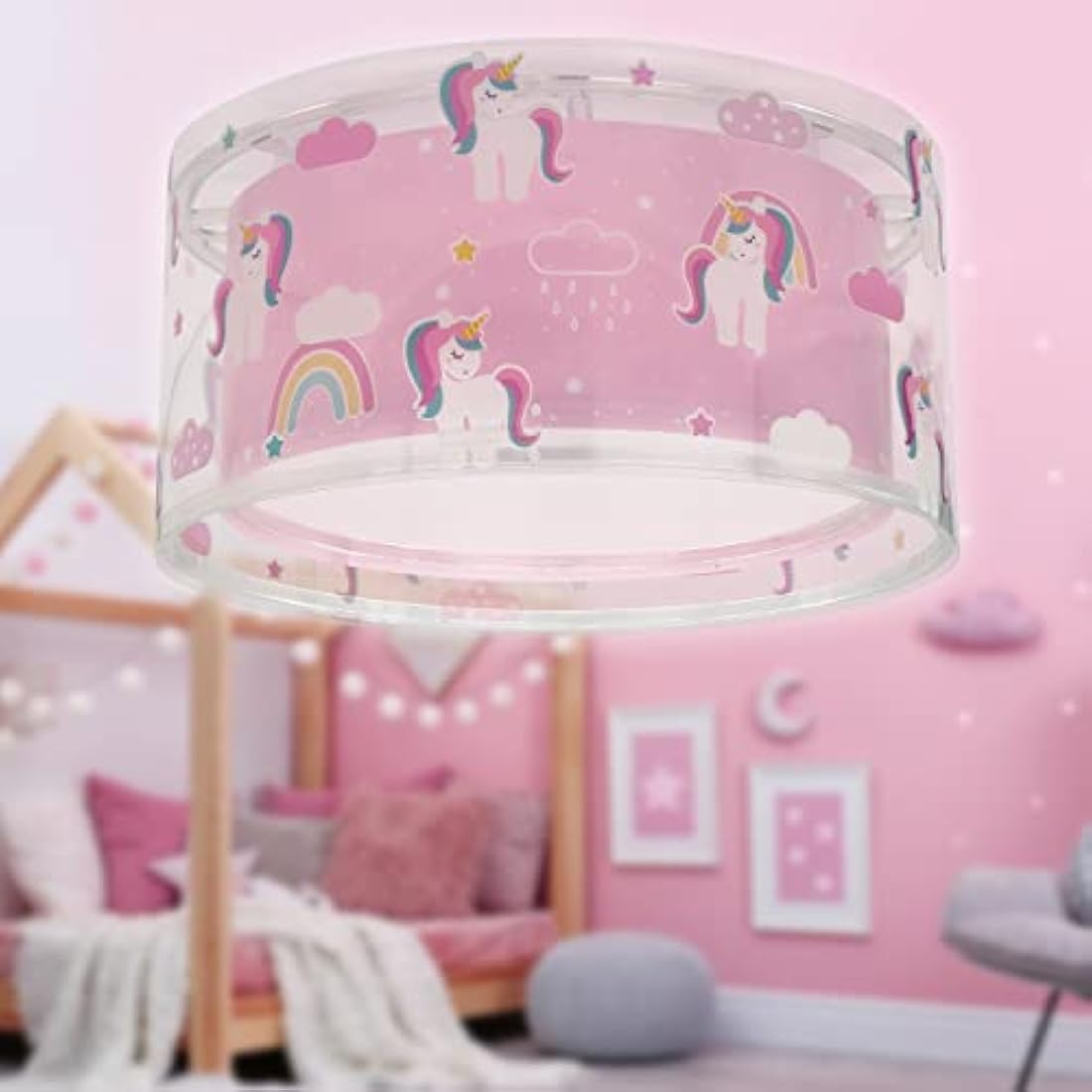 Dalber Children's Ceiling Light for Unicorns, Animals, Pink