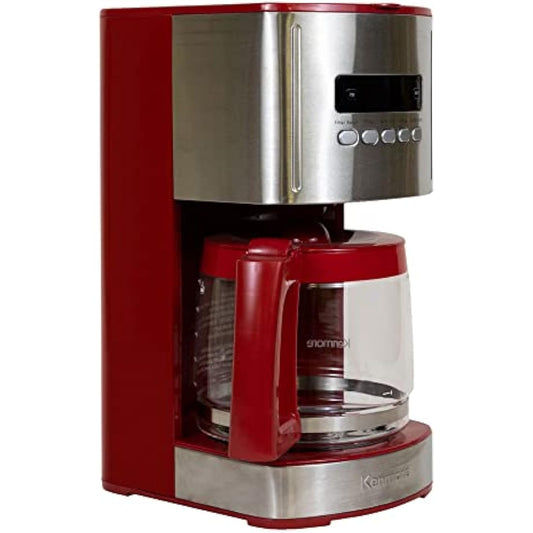 Kenmore 12-Cup Drip Coffee Maker Machine, 1.8L Programmable Filter Coffee Machine with Timer, Fast Brewing Technology, Reusable Filter, Glass Carafe, Digital Display, Charcoal Water Filter, Red