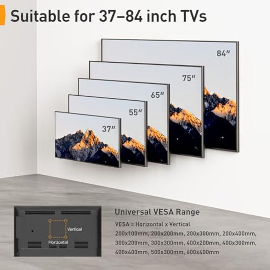 Perlegear TV Wall Bracket for 37-84 Inch Flat/Curved TVs up to 60kg, Swivel Tilt TV Bracket Max.VESA 600x400mm, Full Motion Wall Mount with Dual Arm