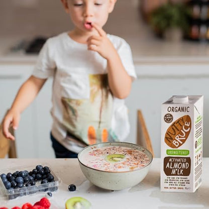Nutty Bruce - Unsweetened Activated Almond Milk - Certified Organic & Vegan Alternative Milk, No Preservatives, Colours or Added Oils, Lactose Free, Dairy Free, Soy Free - 6 pack x 1L