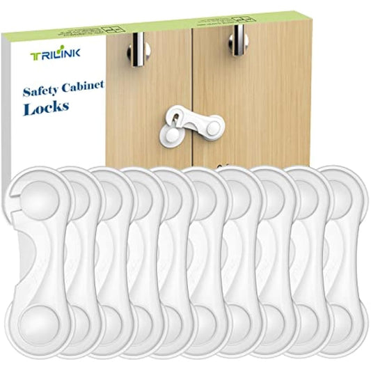 TRILINK Cupboard Locks for Children 10 Pack, Baby Proof Child Safety Cupboard Locks, Child Locks for Cabinets Drawer Door, Fridge Locks for Kids, Strong Adhesive Baby Locks for Kitchen Furniture