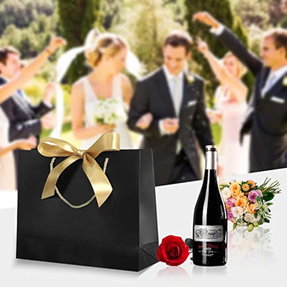 Gift Bags for Presents,Black Gift Bags with Ribbon Bow for Birthday,Wedding,Party,Christmas 12.6x9.8x3.9inches,(Black,8 Pack)