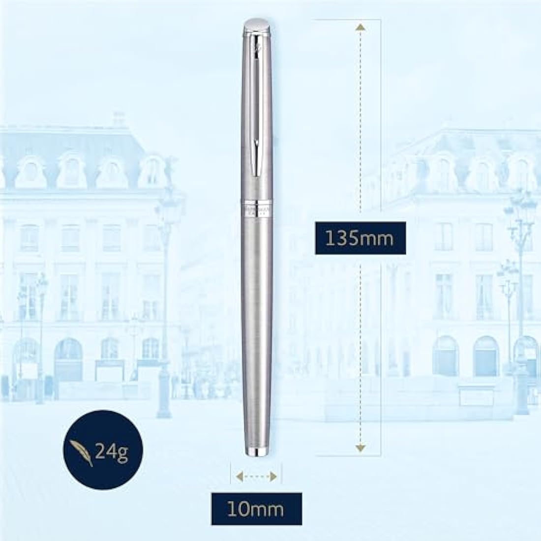 Waterman Hémisphère Fountain Pen | Stainless Steel with Chrome Trim | Fine Nib | Blue Ink | Gift Box