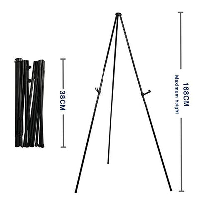 Mutualsign Art Easel, Folding Tripod Easel, Portable Floor Stand Easel, Lightweight Metal Adjustable Display Easel, Collapsible Easel for Trade