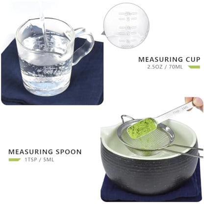 Artcome Bluestone Glaze Matcha Kit - Bowl with Pouring Spout, Whisk, Tea Scoop, Powder Strainer, Set for Usucha, Koicha and Latte (10 PCS)