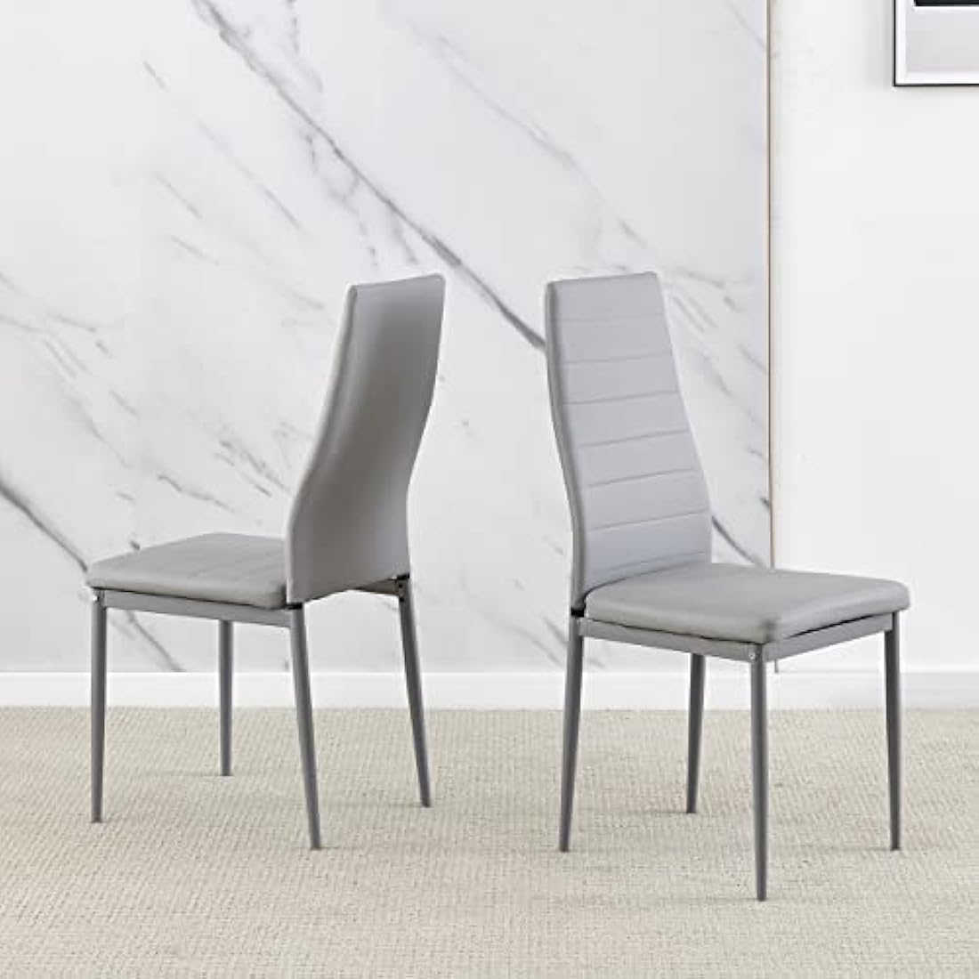 Redd Royal Set of 2 Dining Room Chair Kitchen Chairs Only Faux Leather Metal Legs Comfy Upholstered Padded Seat Modern Home Office Chairs for Party Restaurant Dinette (2 grey pu leather)