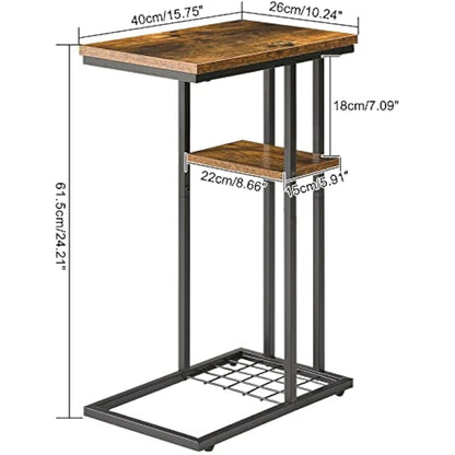 YMYNY C Shaped End Table, Snack Table, Side Table for Small Spaces, Living Room, Bedroom, Industrial, Small Table, Easy Install, 40 x 26 x 61.5CM Rustic Brown HST004H