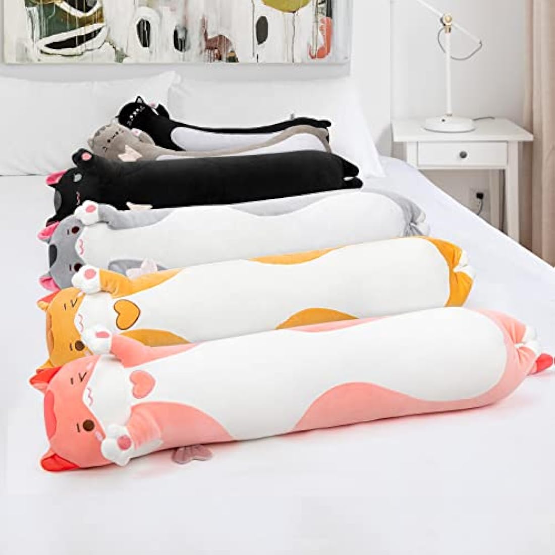 Mewaii 51in Long Cat Plush Pillows Stuffed Animals Squishy Pillows - Cute Plushie Kitten Sleeping Hugging Pillow Toys for Kids(Pink)