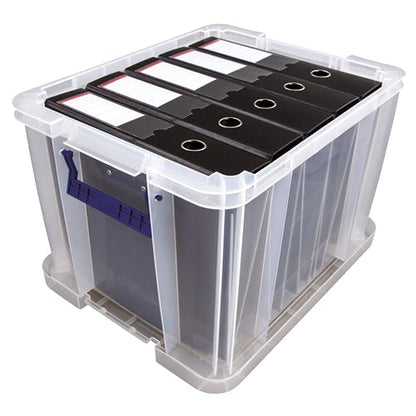 Bankers Box 3x 36L Plastic Storage Boxes with Lids. ProStore Super Strong Stackable Plastic Storage Boxes 31.5 x 47.5 x 38cm, Made in the UK, Clear