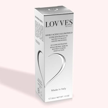 LOVVES 3D Concentrated Hyaluronic Acid Serum, High Natural Cosmetics, Restructuring Deep Action, Anti-Aging, Anti-Wrinkle, Moisturizing, Format 30ml Glass Bottle