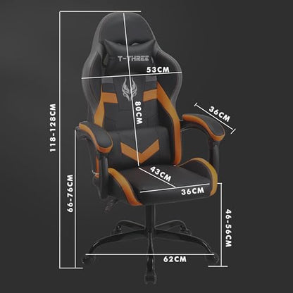 T-THREE.Ergonomic high-back gaming, computer, office, study, swivel, and racing-style chair with adjustable lumbar and headrest support, 150kg weight