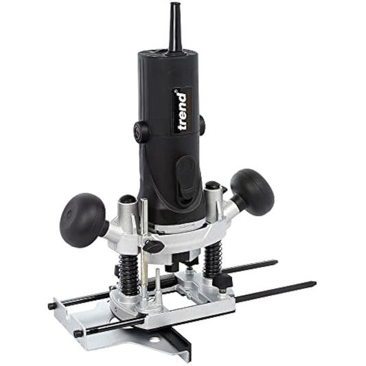 Trend T4 1/4 Inch Variable Speed Workshop Router and Kitbox, Perfect for Hinge Cutting, Timber Profiling & Hand Carving, 850W 115v T4ELK, Black