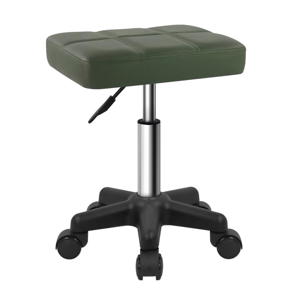 FURWOO Rectangle Rolling Stool with Wheels Swivel Stool Chair for Salon Massage Home Kitchen Green