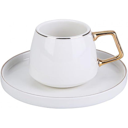KARACA Saturn Gold Turkish Coffee Cup Set for 6 People, 12 Piece Espresso Cups with Saucers, Small Porcelain Modern Set for Serving Greek, Arabic Coffee (100ml)