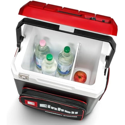 Einhell Battery-Powered Cool Box TE-COL 18/27 Li-Solo Power X-Change (18 V, 27 litres, for Cooling and Keeping Warm, Hybrid 12 V for Car, 230 V Power Connection, incl. Pockets, Without Battery)