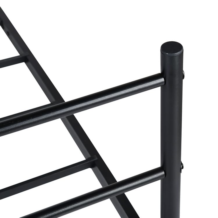 FurnitureR Black Metal Double Bed Frame with Decorative Headboard, Heavy Duty Steel Slats, Noise-Free Support, No Box Spring Needed, Easy Assembly
