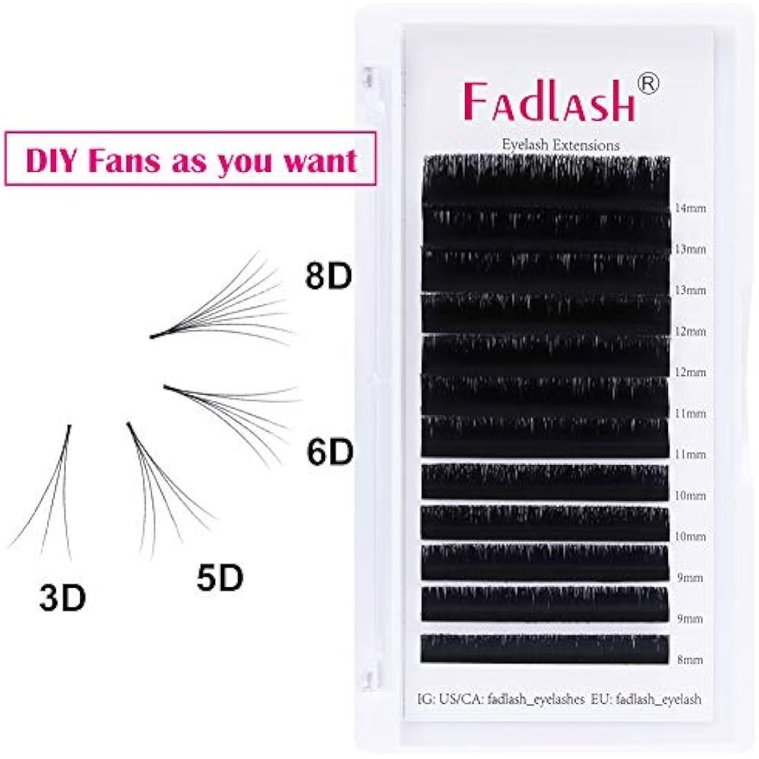 Fadlash Easy Fan Lashes D Curl 0.05 8-14mm Mixed Length Russian Lashes Natural Look Self Fanning Eye Lashes Automatic Blooming Russian Eyelashes Extensions(0.05-D-814)