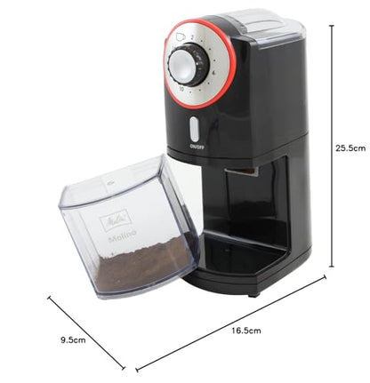 Melitta Molino Coffee Grinder, 1019-01, Electric Coffee Grinder, Flat Grinding Disc, Black/Red
