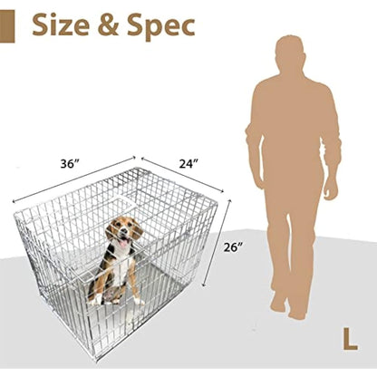 Ellie-Bo Silver Standard Large 36-inch Folding 2-Door Dog Cage/Crate with Metal Tray