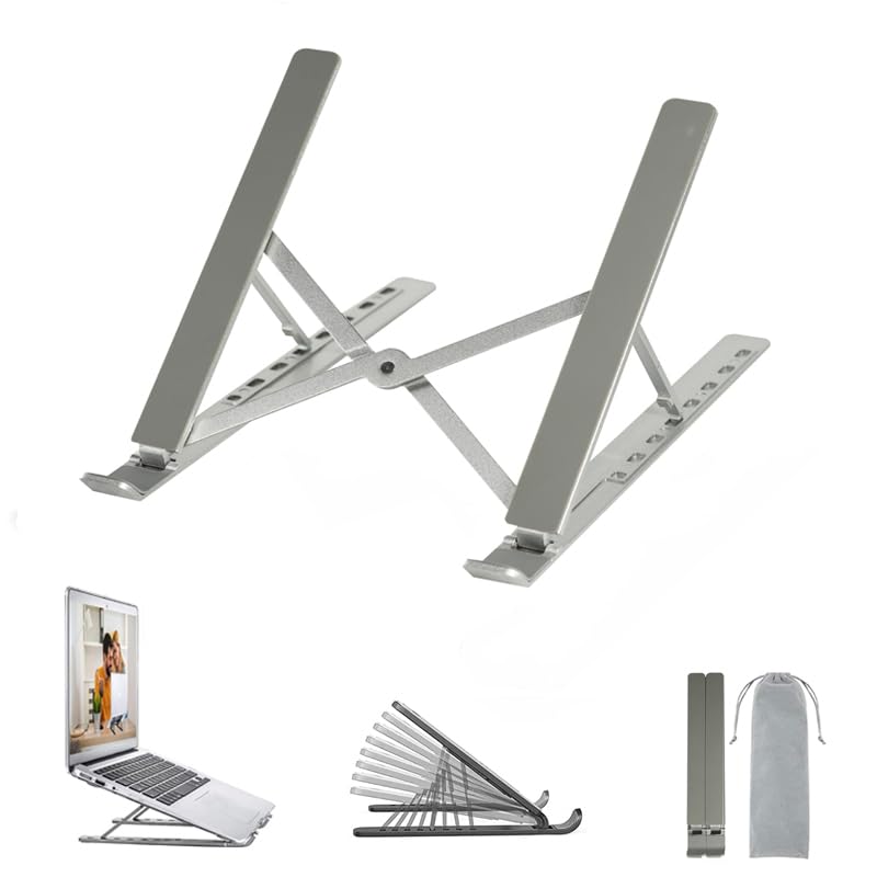 OUGEP Laptop Stand For Desk, 8 Levels Height Adjustable Aluminum Laptop Portable, Compatible with MacBook Air/Pro, HP, ASUS, Dell
