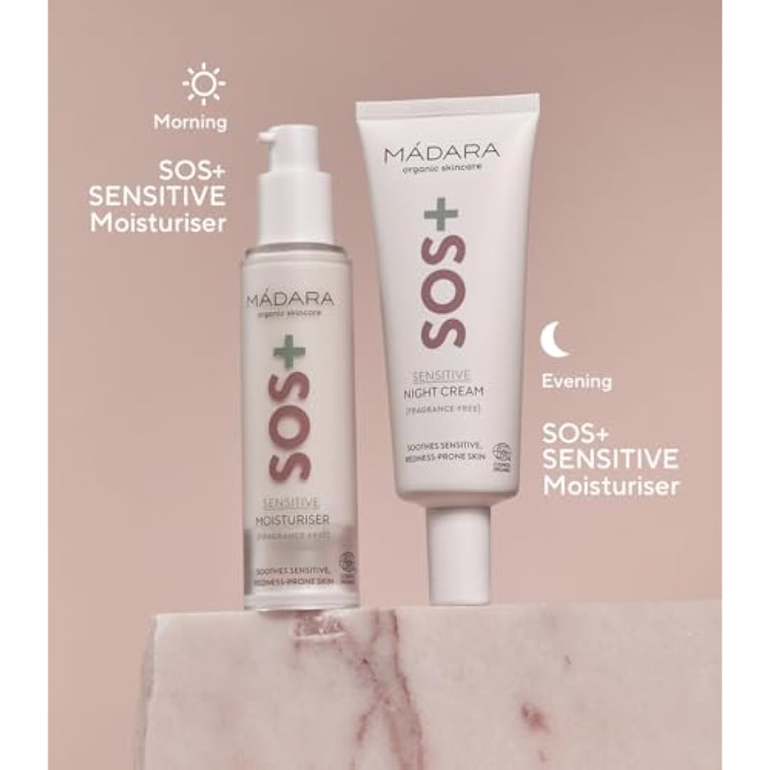 MÁDARA Organic Skincare | SOS+ SENSITIVE Moisturiser, 50ml – Lightweight sensitive skin moisturiser for redness-prone and reactive complexions, With hyaluronic acid and red algae, Fragrance-free