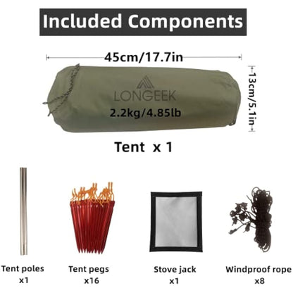 Longeek 4 Person Teepee Tent Camping Hiking Heated Shelter HUT Chimney hot Tipi Easy Set Up