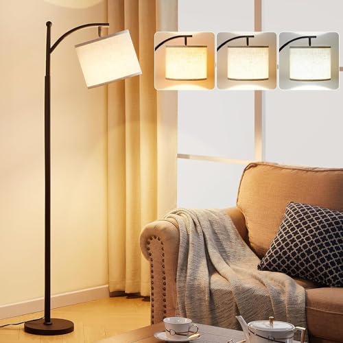 Aooshine Floor Lamps for Living Room, 60" Modern Arc Standing Lamp with 3 Color Temperatures, Beige Lampshade & Foot Switch, Standard Corner Lamp for Bedroom Office Dorm Room(9W Bulb Included)