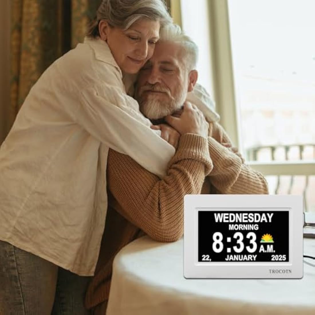 TROCOTN dementia clock, digital clock with date and day for elderly, day date large display calendar (7 Inches White)