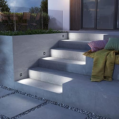 ledscom.de 12 LED Staircase Light/recessed Wall Light FOW for Indoors and Outdoors, Downlight, Angular, Black, 85 x 85mm, Cool White