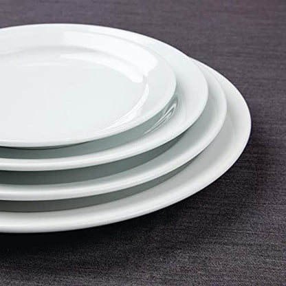 Olympia Athena Narrow Rimmed Plates 254 Mm/10 Inch (Pack Of 12), White Porcelain, Dinner Plate Set, Restaurant Tableware, Dinnerware - Microwave Safe, CF364
