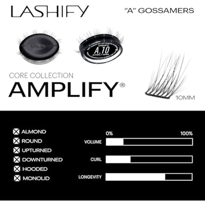 Lashify Amplify 10mm Gossamer DIY Eyelash Extensions Refill, Black, Easy False Eyelashes for a Natural Look