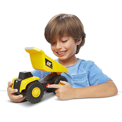 CatToysOfficial Construction Tough Machines Dump Truck Vehicle, free-wheeling with Lights & Sounds and movable bin. For children aged 3+, Yellow