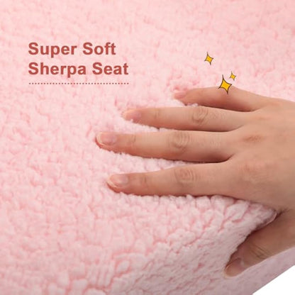 BEJOY Kids Sofa Bed 2-in-1 Flip Out Cuddly Sherpa Toddler Couch Convertible Sofa to Lounger Children Sofa Bed Children's Day and Birthday Gift for Girls Boys, Pink