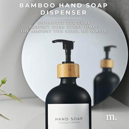 MaisoNovo Bathroom Soap and Lotion Dispenser Set of 3, 500ml Black Soap Dispenser Bamboo Pumps With Labels and Bamboo Tray