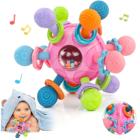 Baby Toys 0-6 Months Sensory Montessori Toys for Babies 6-12 Months Baby Rattle Teether Toy Shaker Grab Spin Newborn Toy Gift for 8 9 Month Babies Toddler Boys Girls Christmas(Pink)