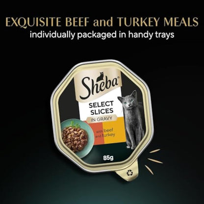 Sheba Select Slices in Gravy – Beef Selection – Wet cat food trays for adult cats – 22 x 85 g Pack