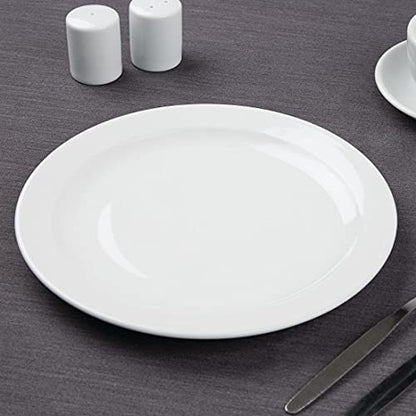 Olympia Athena Narrow Rimmed Plates 254 Mm/10 Inch (Pack Of 12), White Porcelain, Dinner Plate Set, Restaurant Tableware, Dinnerware - Microwave Safe, CF364