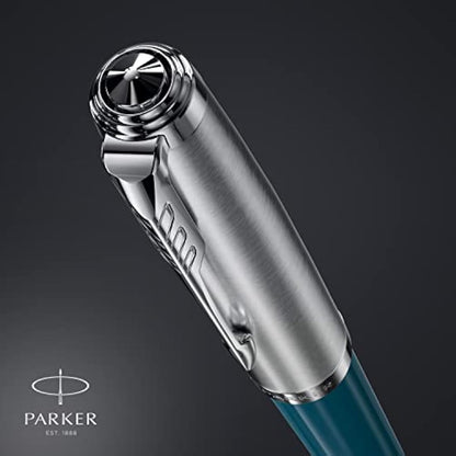 Parker 51 Ballpoint Pen | Teal Blue Barrel with Chrome Trim | Medium Point with Black Ink Refill | Gift Box
