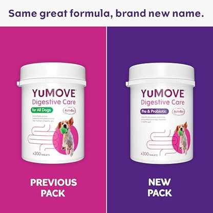 YuMOVE Digestive Care, Dog Pre and Probiotics Supplement for Gut Health and Digestive Support, All Ages and Breeds with Sensitive Digestion, 300 Tablets