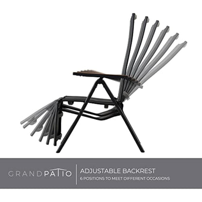 Grand patio Foldable Sun Lounger, Reclining Garden Chair, Aluminium Camping Chairs, Adjustable 6 Position High Backrest, Deck Chair for Garten, Outdoor, Poolside Black