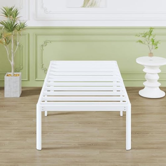 Lutown-Teen 46 cm High Small Single Bed Frame 2ft 6 with Rounded Corners, Heavy Duty Metal Bed Frames Small Single with Steel Slats, Ample Space Underneath, Noise Free, Easy Assembly, White