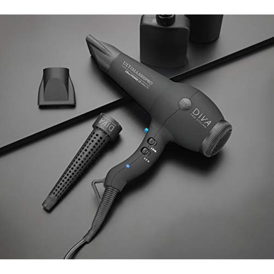 Diva Pro Styling Ultima 5000 Pro Dryer, 2200W Professional Hairdryer with Ionic Conditioning, Black