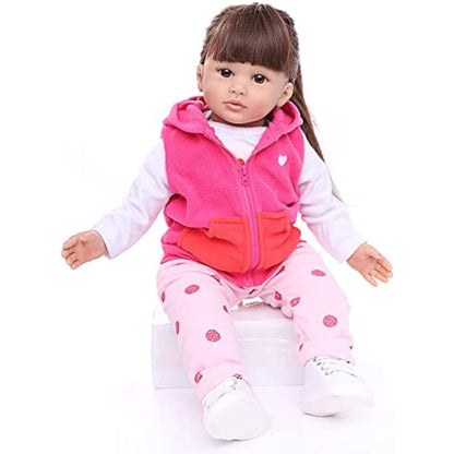 ZIYIUI 24 inches 60 cm Reborn Baby Dolls Soft Silicone Vinyl Realistic Reborn Dolls Girl Lifelike Reborn Dolls Handmade Newborn Reborn Toddler Dolls Black long hair Asian girl Xmas Gifts(24 inches)