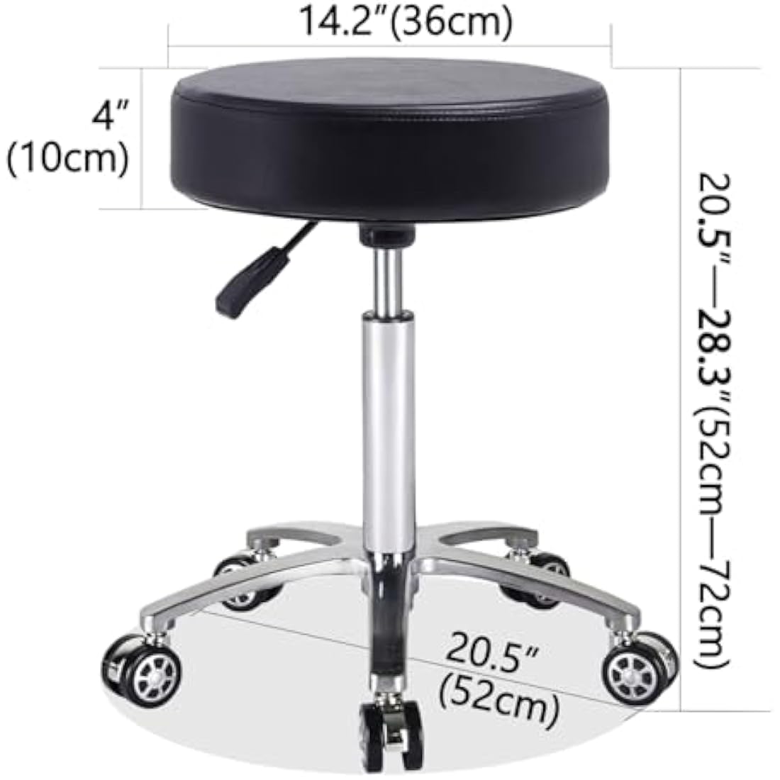 Antlu Massage Stool Chair on Wheels for Beauty Kitchen Salon Home Office, Adjustable High Rolling Swivel Stool (Black)