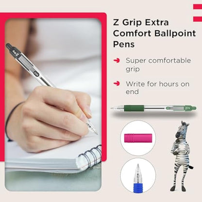 ZEBRA Z GRIP Assorted Ballpoint Pens, Retractable with Smooth Ink, Comfortable Grip and Pocket Clip Reliable Biro Medium Point 50 Pack 5 Assorted Colours
